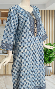 Light Blue Tiny Flora Jaipuri Cotton Kurti. Pure Versatile Cotton. | Laces and Frills - Laces and Frills