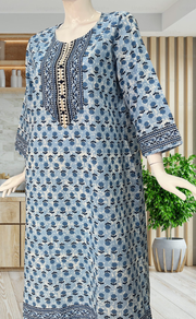 Light Blue Tiny Flora Jaipuri Cotton Kurti. Pure Versatile Cotton. | Laces and Frills - Laces and Frills