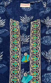 Blue Flora Jaipuri Cotton Kurti. Pure Versatile Cotton. | Laces and Frills - Laces and Frills