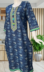 Blue Flora Jaipuri Cotton Kurti. Pure Versatile Cotton. | Laces and Frills - Laces and Frills