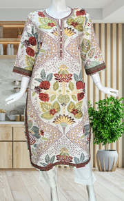 Off White/Rust Maroon Garden Jaipuri Cotton Kurti. Pure Versatile Cotton. | Laces and Frills - Laces and Frills