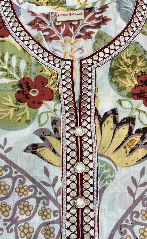 Off White/Rust Maroon Garden Jaipuri Cotton Kurti. Pure Versatile Cotton. | Laces and Frills - Laces and Frills