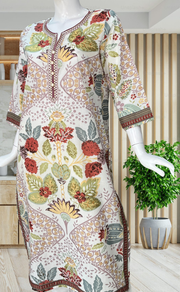 Off White/Rust Maroon Garden Jaipuri Cotton Kurti. Pure Versatile Cotton. | Laces and Frills - Laces and Frills