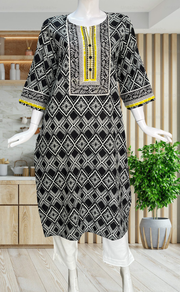 Black Abstract Jaipuri Cotton Kurti. Pure Versatile Cotton. | Laces and Frills - Laces and Frills