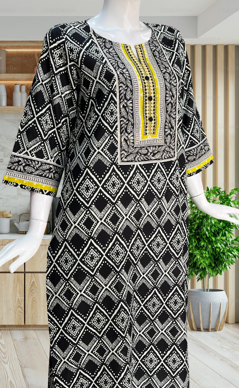Black Abstract Jaipuri Cotton Kurti. Pure Versatile Cotton. | Laces and Frills - Laces and Frills