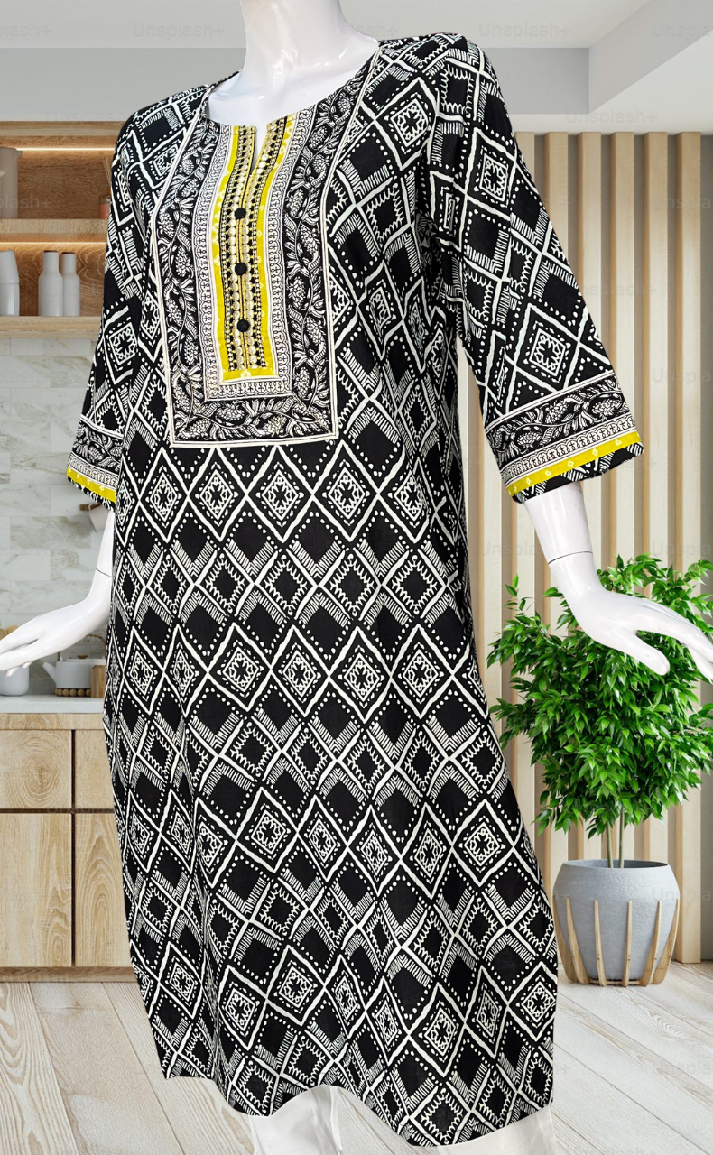Black Abstract Jaipuri Cotton Kurti. Pure Versatile Cotton. | Laces and Frills - Laces and Frills
