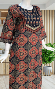Navy Blue Ajrakh Print Jaipuri Cotton Kurti. Pure Versatile Cotton. | Laces and Frills - Laces and Frills