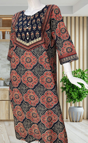 Navy Blue Ajrakh Print Jaipuri Cotton Kurti. Pure Versatile Cotton. | Laces and Frills - Laces and Frills