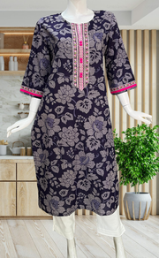 Purple Floral Jaipuri Cotton Kurti. Pure Versatile Cotton. | Laces and Frills - Laces and Frills