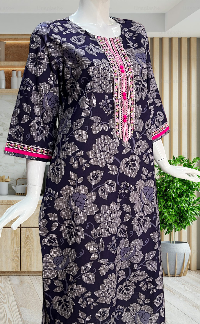 Purple Floral Jaipuri Cotton Kurti. Pure Versatile Cotton. | Laces and Frills - Laces and Frills