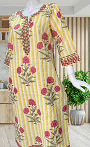 Yellow Floral Jaipuri Cotton Kurti. Pure Versatile Cotton. | Laces and Frills - Laces and Frills