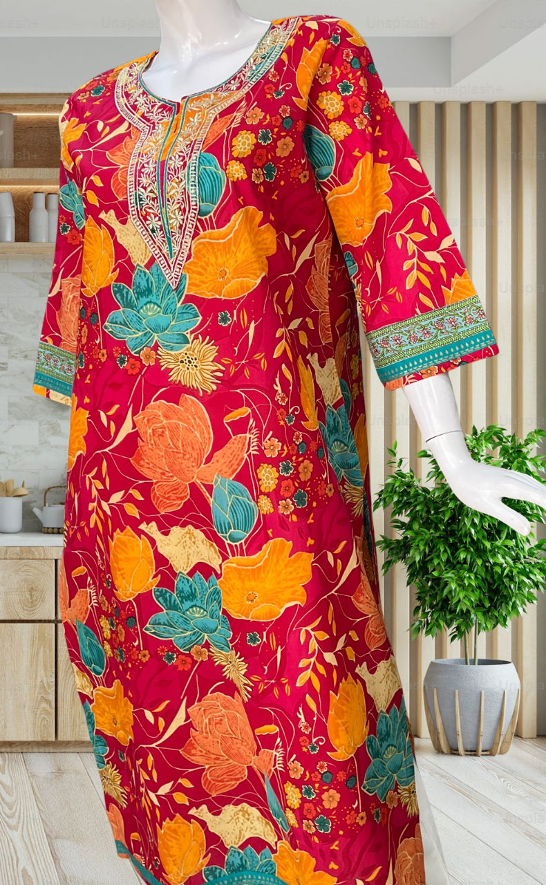 Red Garden Jaipuri Cotton Kurti. Pure Versatile Cotton. | Laces and Frills - Laces and Frills