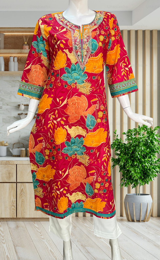 Red Garden Jaipuri Cotton Kurti. Pure Versatile Cotton. | Laces and Frills - Laces and Frills