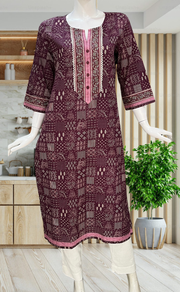 Dark Wine Ethnic Print Jaipuri Cotton Kurti. Pure Versatile Cotton. | Laces and Frills - Laces and Frills