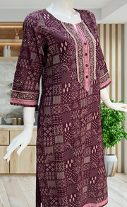 Dark Wine Ethnic Print Jaipuri Cotton Kurti. Pure Versatile Cotton. | Laces and Frills - Laces and Frills