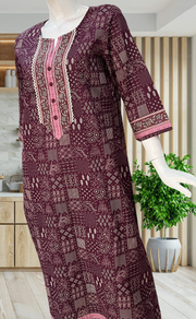 Dark Wine Ethnic Print Jaipuri Cotton Kurti. Pure Versatile Cotton. | Laces and Frills - Laces and Frills