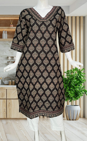 Black Ethnic Print Jaipuri Cotton Kurti. Pure Versatile Cotton. | Laces and Frills - Laces and Frills