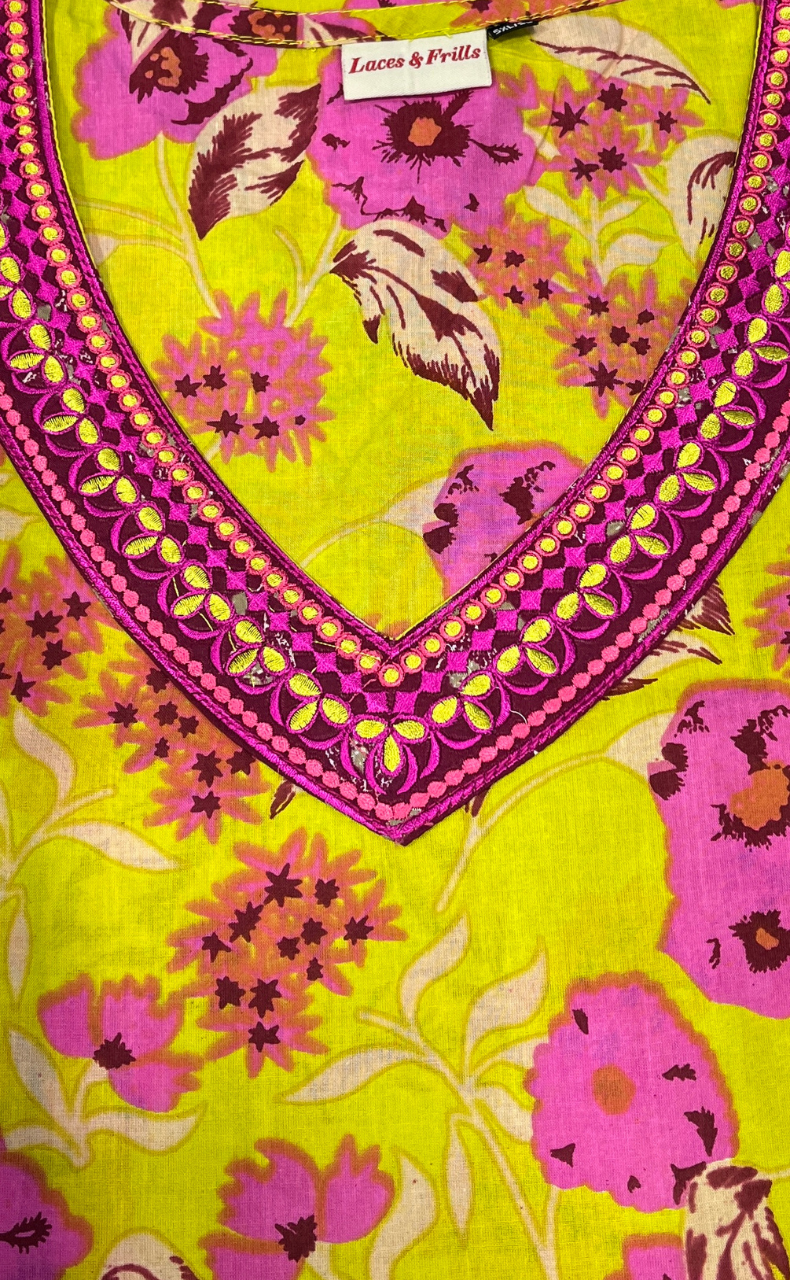 Yellow Garden Jaipuri Cotton Kurti. Pure Versatile Cotton. | Laces and Frills - Laces and Frills