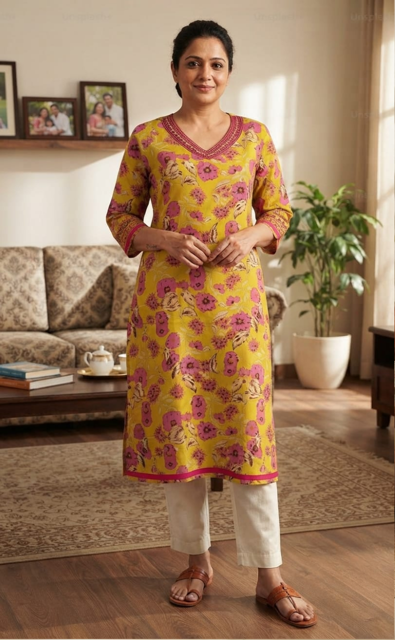 Yellow Garden Jaipuri Cotton Kurti. Pure Versatile Cotton. | Laces and Frills