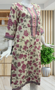 Off White/Pink Floral Jaipuri Cotton Kurti. Pure Versatile Cotton. | Laces and Frills - Laces and Frills