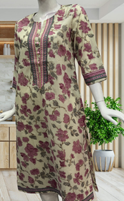 Off White/Pink Floral Jaipuri Cotton Kurti. Pure Versatile Cotton. | Laces and Frills - Laces and Frills