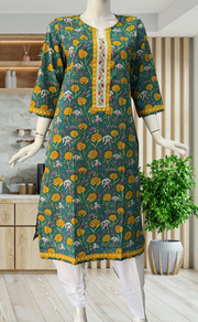 Sea Green Garden Jaipuri Cotton Kurti. Pure Versatile Cotton. | Laces and Frills - Laces and Frills
