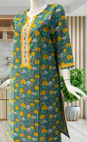 Sea Green Garden Jaipuri Cotton Kurti. Pure Versatile Cotton. | Laces and Frills - Laces and Frills