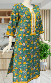 Sea Green Garden Jaipuri Cotton Kurti. Pure Versatile Cotton. | Laces and Frills - Laces and Frills