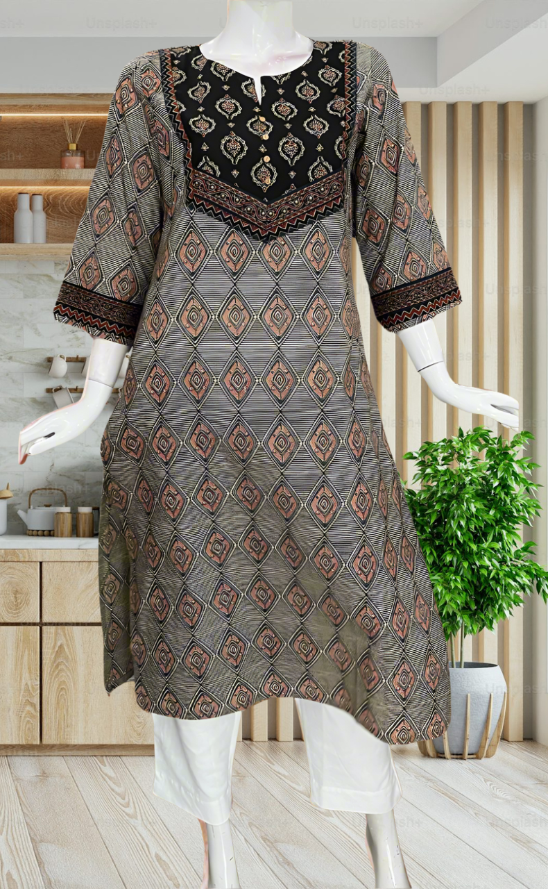 Black Abstract Jaipuri Cotton Kurti. Pure Versatile Cotton. | Laces and Frills - Laces and Frills