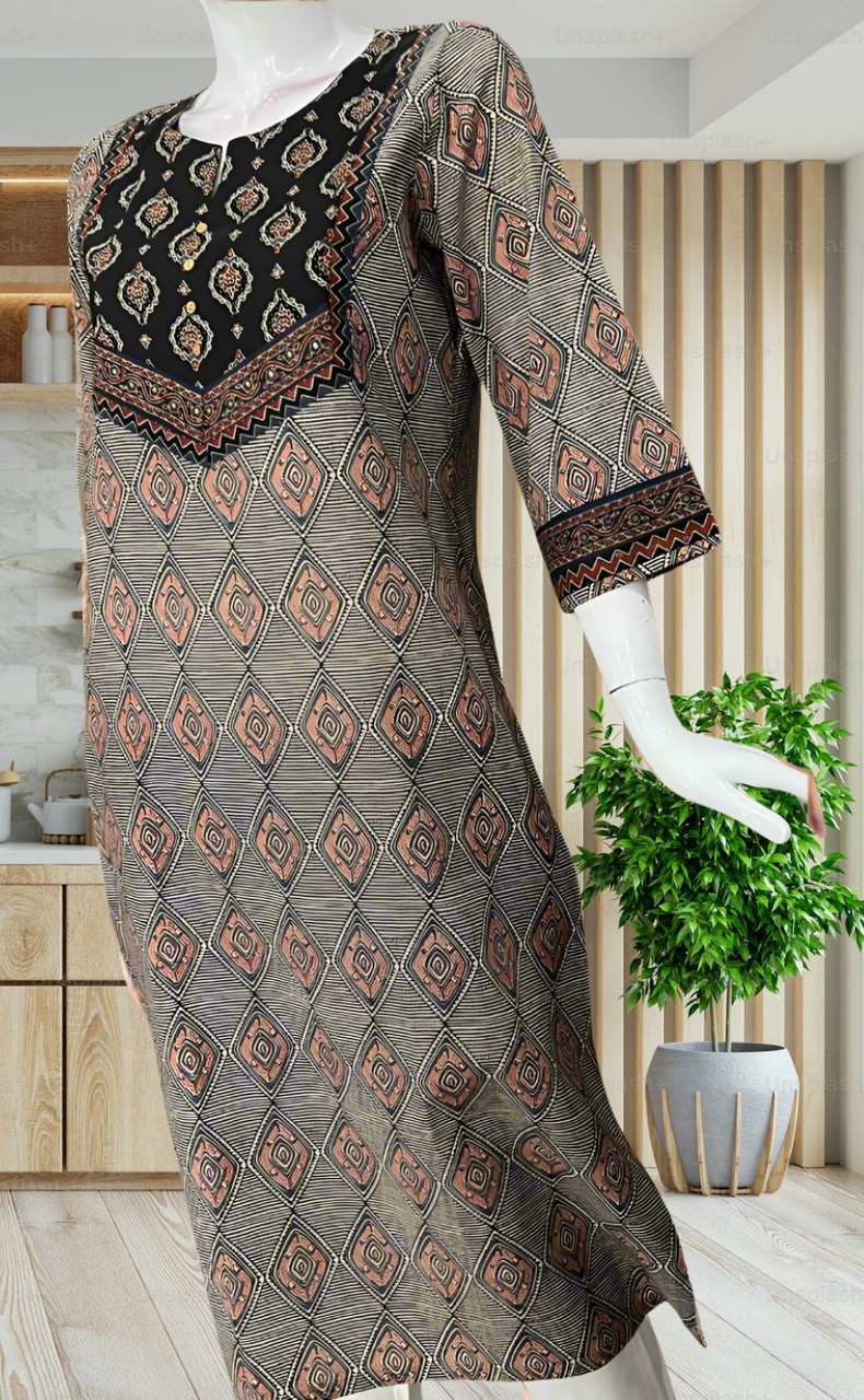 Black Abstract Jaipuri Cotton Kurti. Pure Versatile Cotton. | Laces and Frills - Laces and Frills