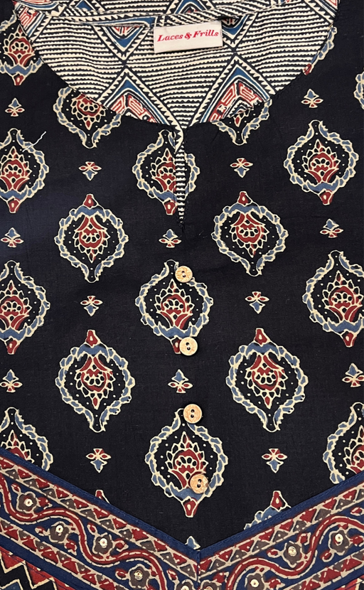 Black Abstract Jaipuri Cotton Kurti. Pure Versatile Cotton. | Laces and Frills - Laces and Frills