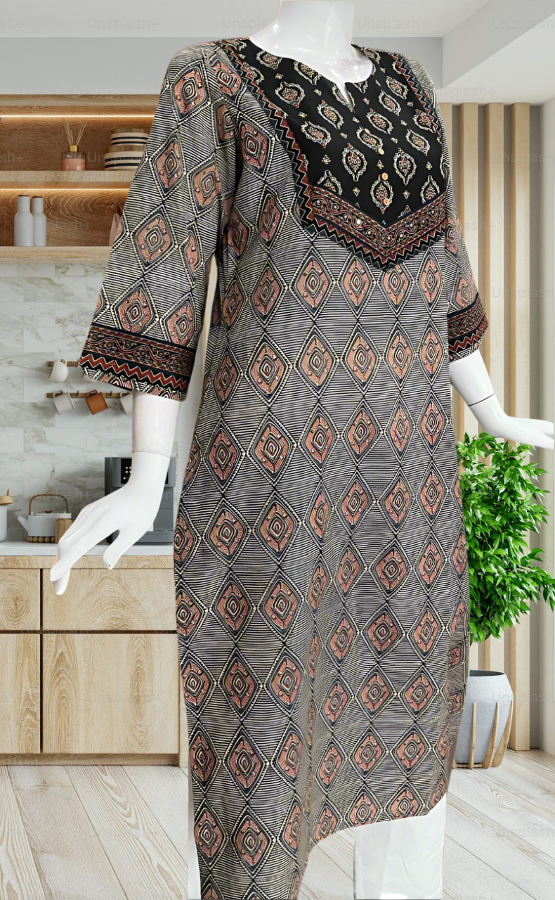 Black Abstract Jaipuri Cotton Kurti. Pure Versatile Cotton. | Laces and Frills - Laces and Frills