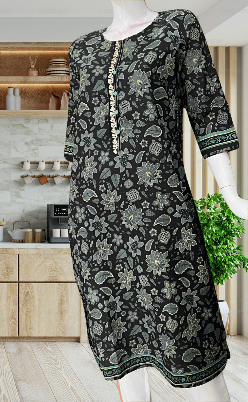 Black Garden Jaipuri Cotton Kurti. Pure Versatile Cotton. | Laces and Frills - Laces and Frills