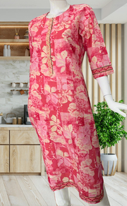 Pink Floral Jaipuri Cotton Kurti. Pure Versatile Cotton. | Laces and Frills - Laces and Frills