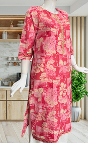 Pink Floral Jaipuri Cotton Kurti. Pure Versatile Cotton. | Laces and Frills - Laces and Frills