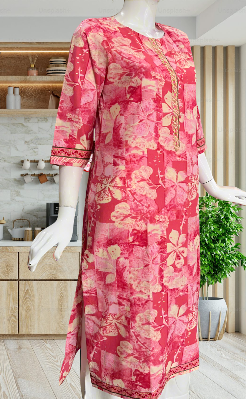 Pink Floral Jaipuri Cotton Kurti. Pure Versatile Cotton. | Laces and Frills - Laces and Frills