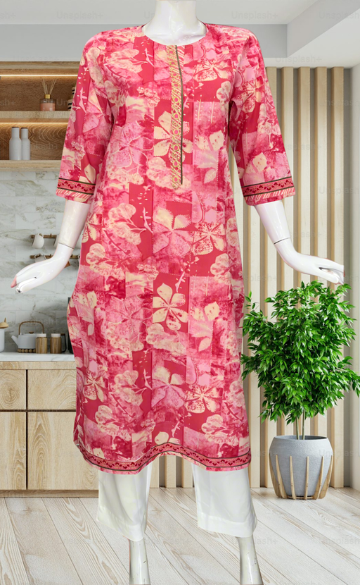 Pink Floral Jaipuri Cotton Kurti. Pure Versatile Cotton. | Laces and Frills - Laces and Frills
