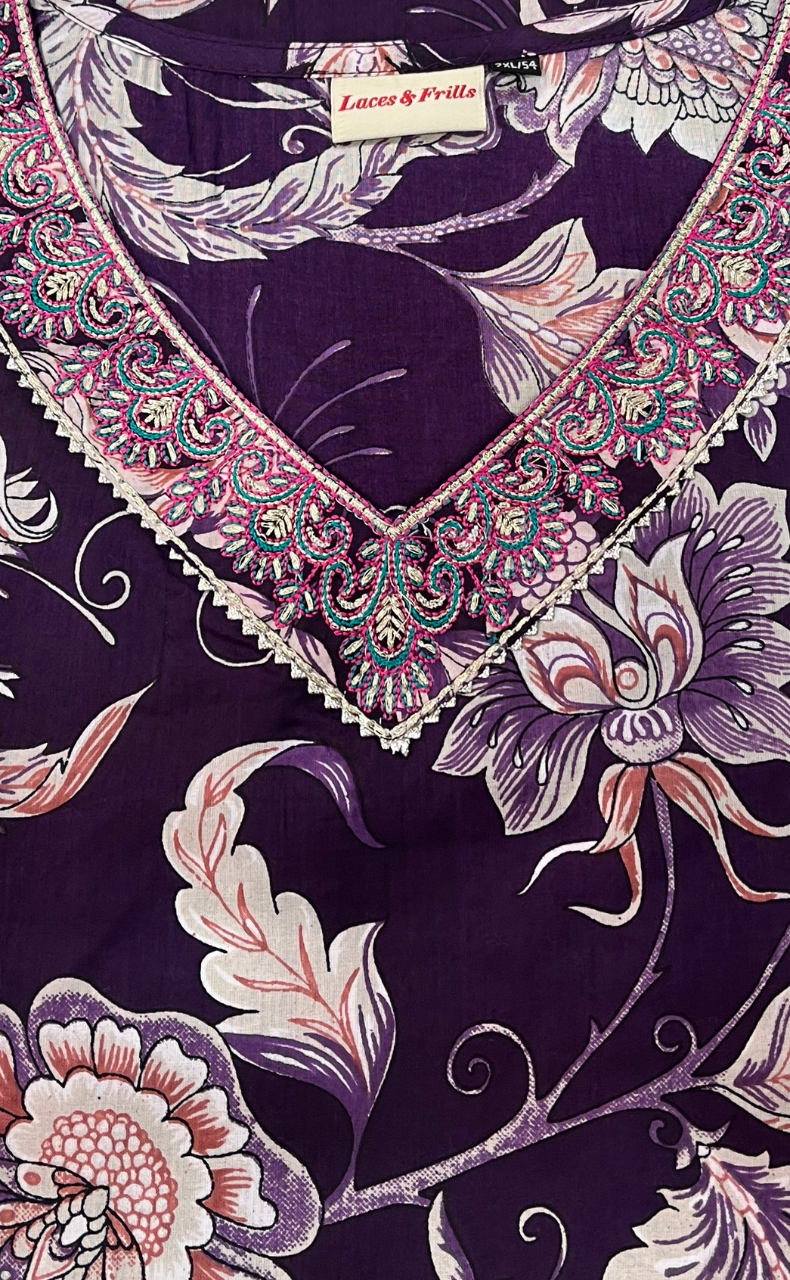 Violet Garden Jaipuri Cotton Kurti. Pure Versatile Cotton. | Laces and Frills - Laces and Frills