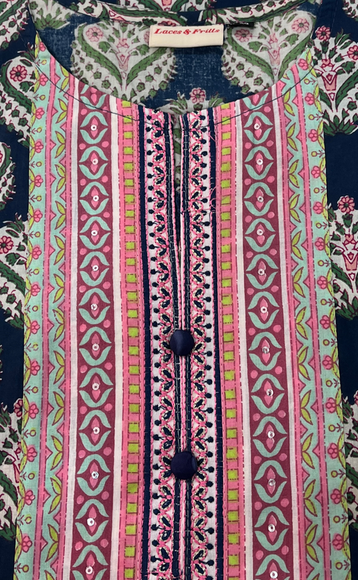 Blue Ethnic Print Jaipuri Cotton Kurti. Pure Versatile Cotton. | Laces and Frills - Laces and Frills