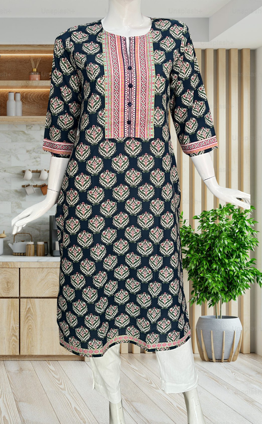 Blue Ethnic Print Jaipuri Cotton Kurti. Pure Versatile Cotton. | Laces and Frills - Laces and Frills