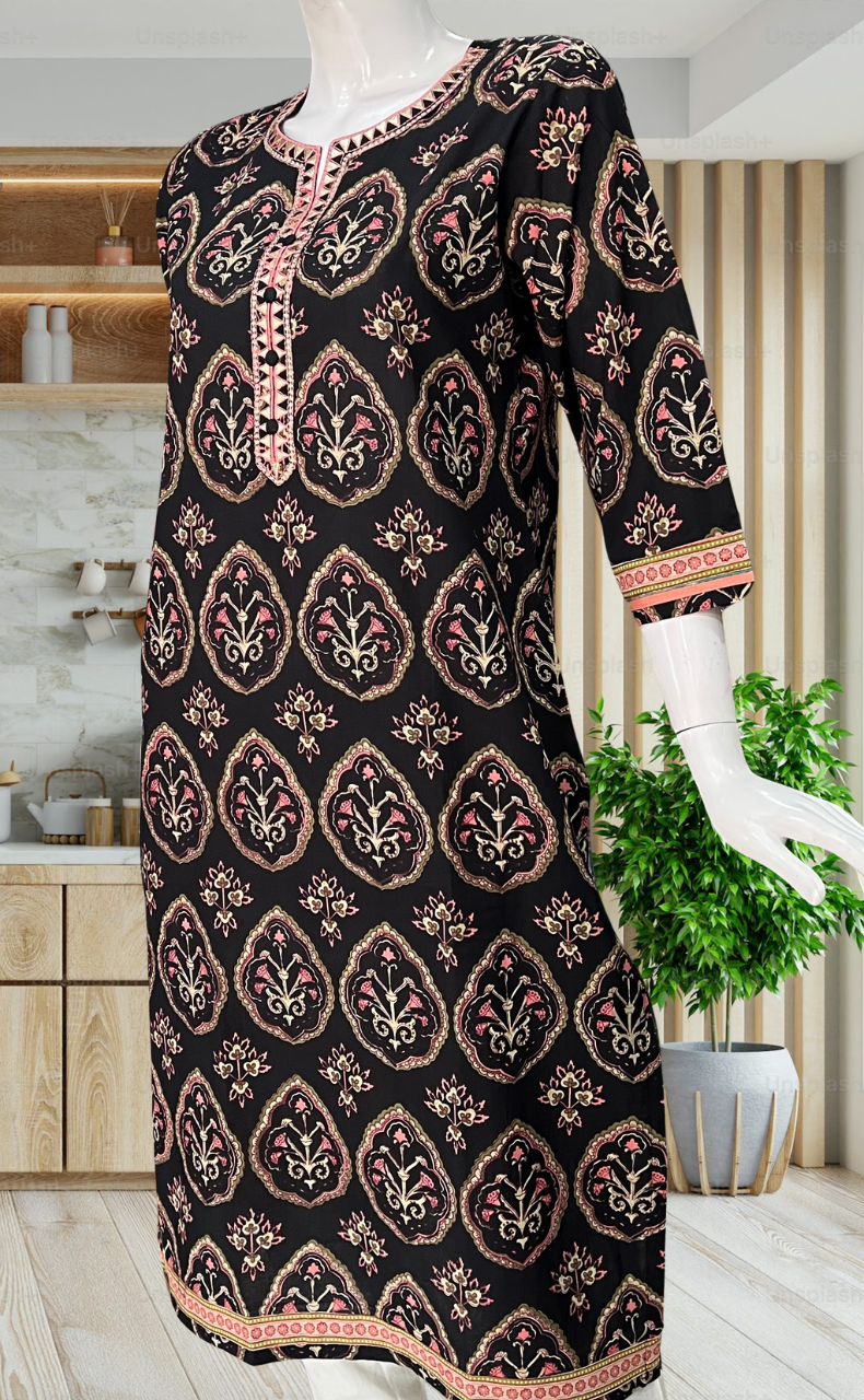 Brown Ethnic Print Jaipuri Cotton Kurti. Pure Versatile Cotton. | Laces and Frills - Laces and Frills