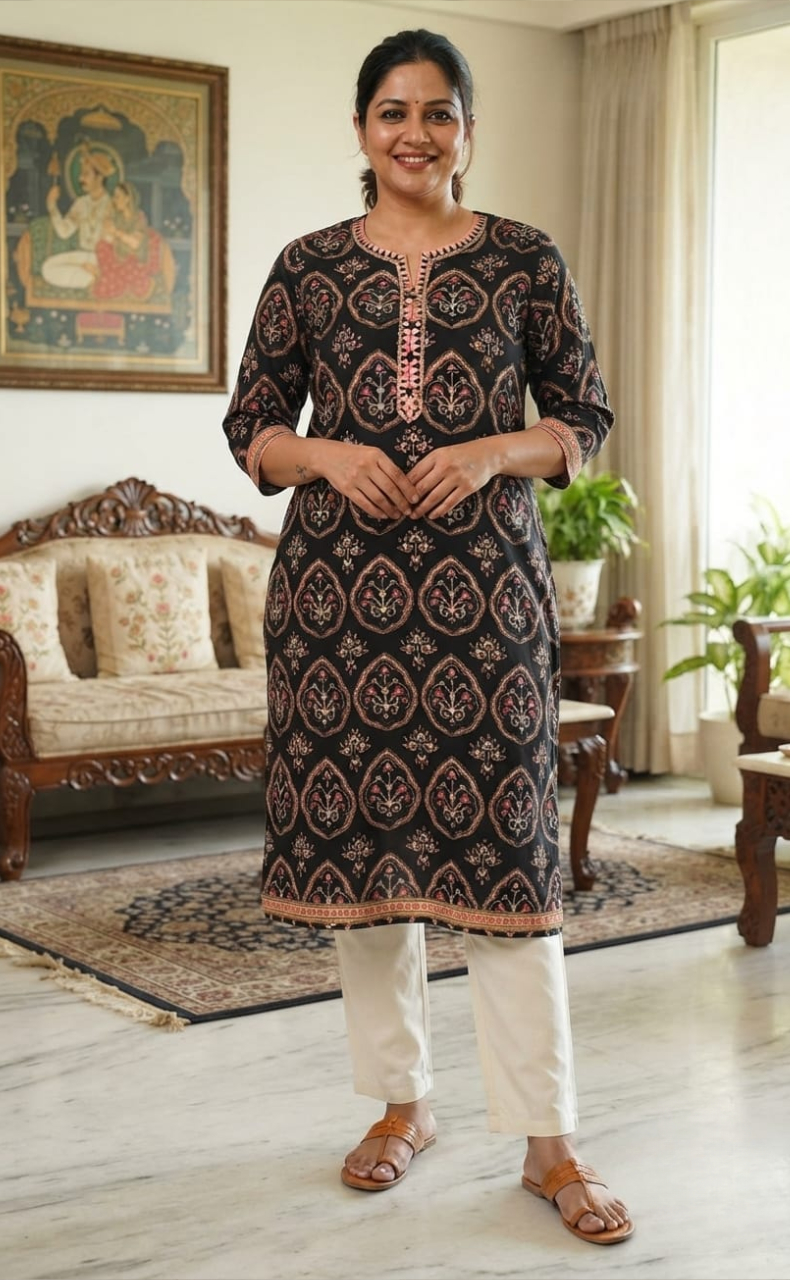 Brown Ethnic Print Jaipuri Cotton Kurti. Pure Versatile Cotton. | Laces and Frills
