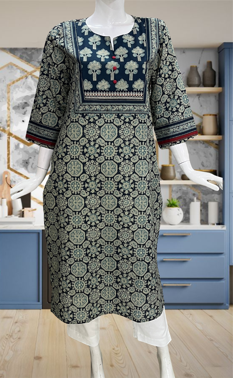 Indigo Blue Ethnic Print Jaipuri Cotton Kurti. Pure Versatile Cotton. | Laces and Frills