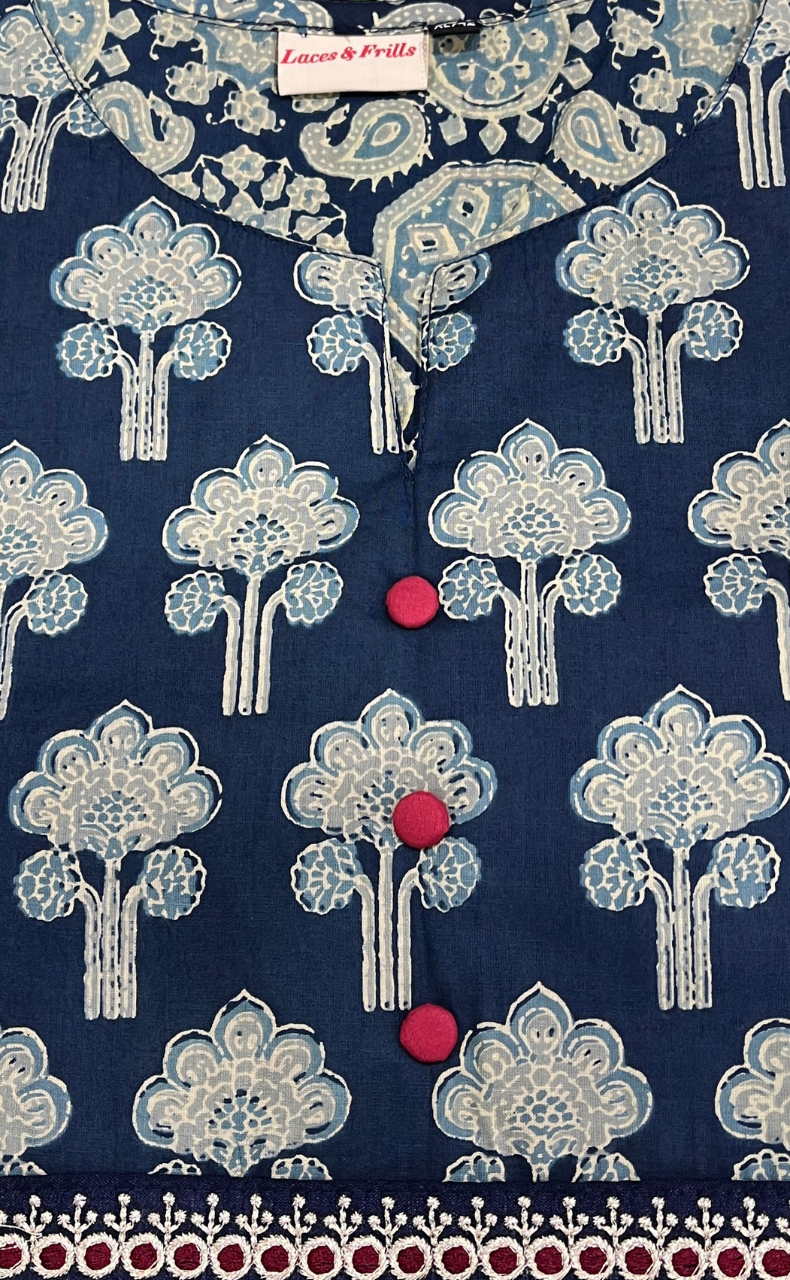 Indigo Blue Ethnic Print Jaipuri Cotton Kurti. Pure Versatile Cotton. | Laces and Frills