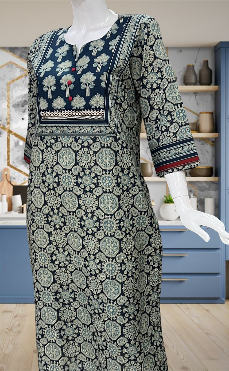 Indigo Blue Ethnic Print Jaipuri Cotton Kurti. Pure Versatile Cotton. | Laces and Frills