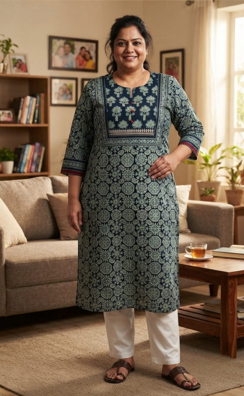 Indigo Blue Ethnic Print Jaipuri Cotton Kurti. Pure Versatile Cotton. | Laces and Frills