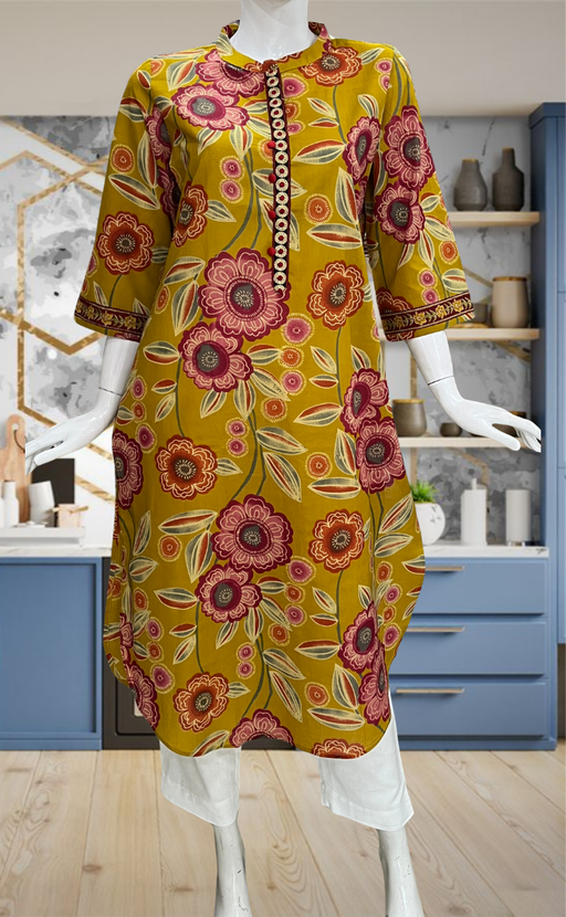 Yellow Garden Jaipuri Cotton Kurti. Pure Versatile Cotton. | Laces and Frills