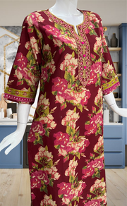 Maroon Garden Jaipuri Cotton Kurti. Pure Versatile Cotton. | Laces and Frills