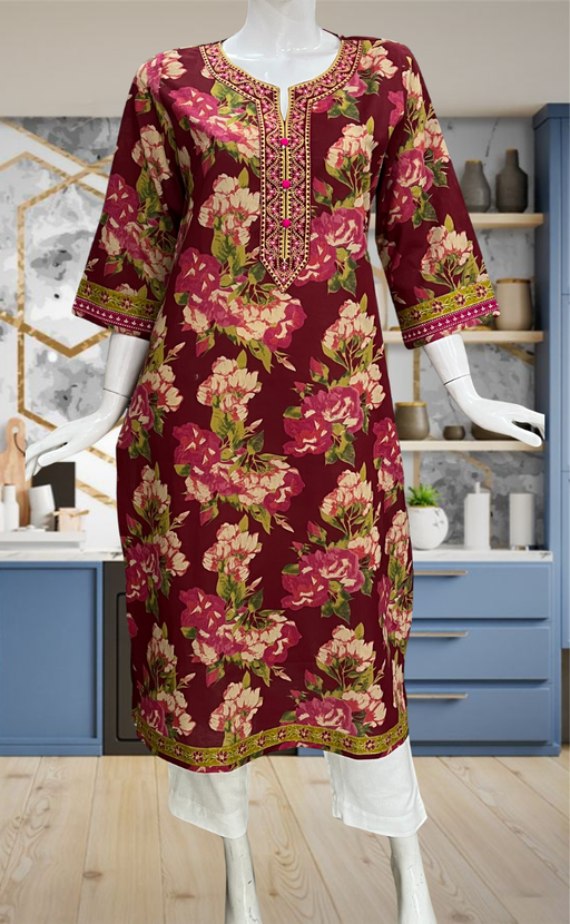 Maroon Garden Jaipuri Cotton Kurti. Pure Versatile Cotton. | Laces and Frills