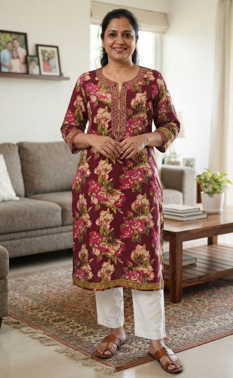 Maroon Garden Jaipuri Cotton Kurti. Pure Versatile Cotton. | Laces and Frills